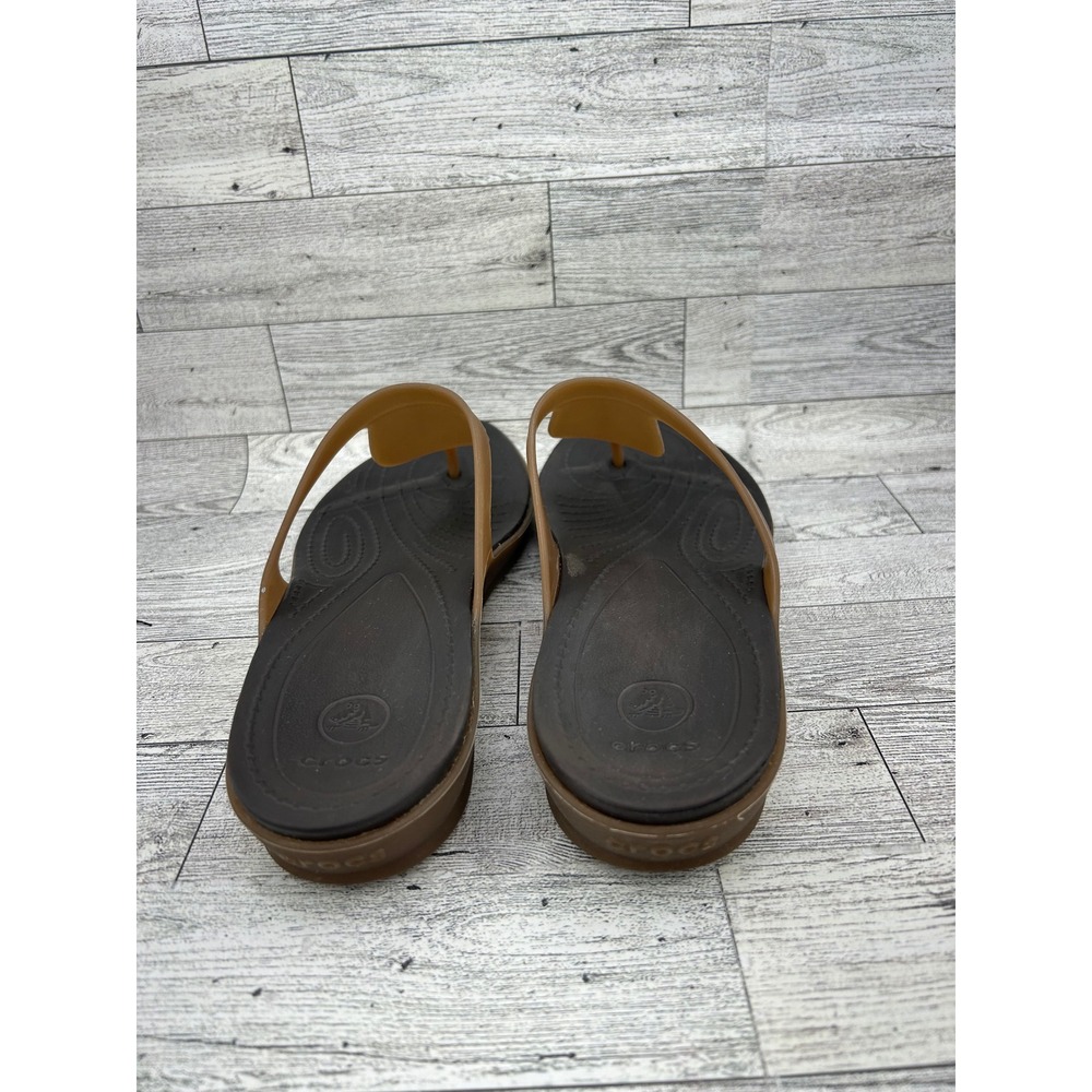 Crocs Really Sexi Flip Flop Wedge Sandals Women Sz 9 Espresso Tan Brown T-Strap‎ - Picture 7 of 11